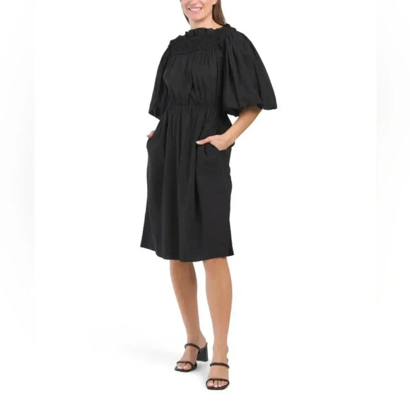 REBECCA TAYLOR Textured Smock Black Mini Dress Size Medium Women's - Picture 2 of 14